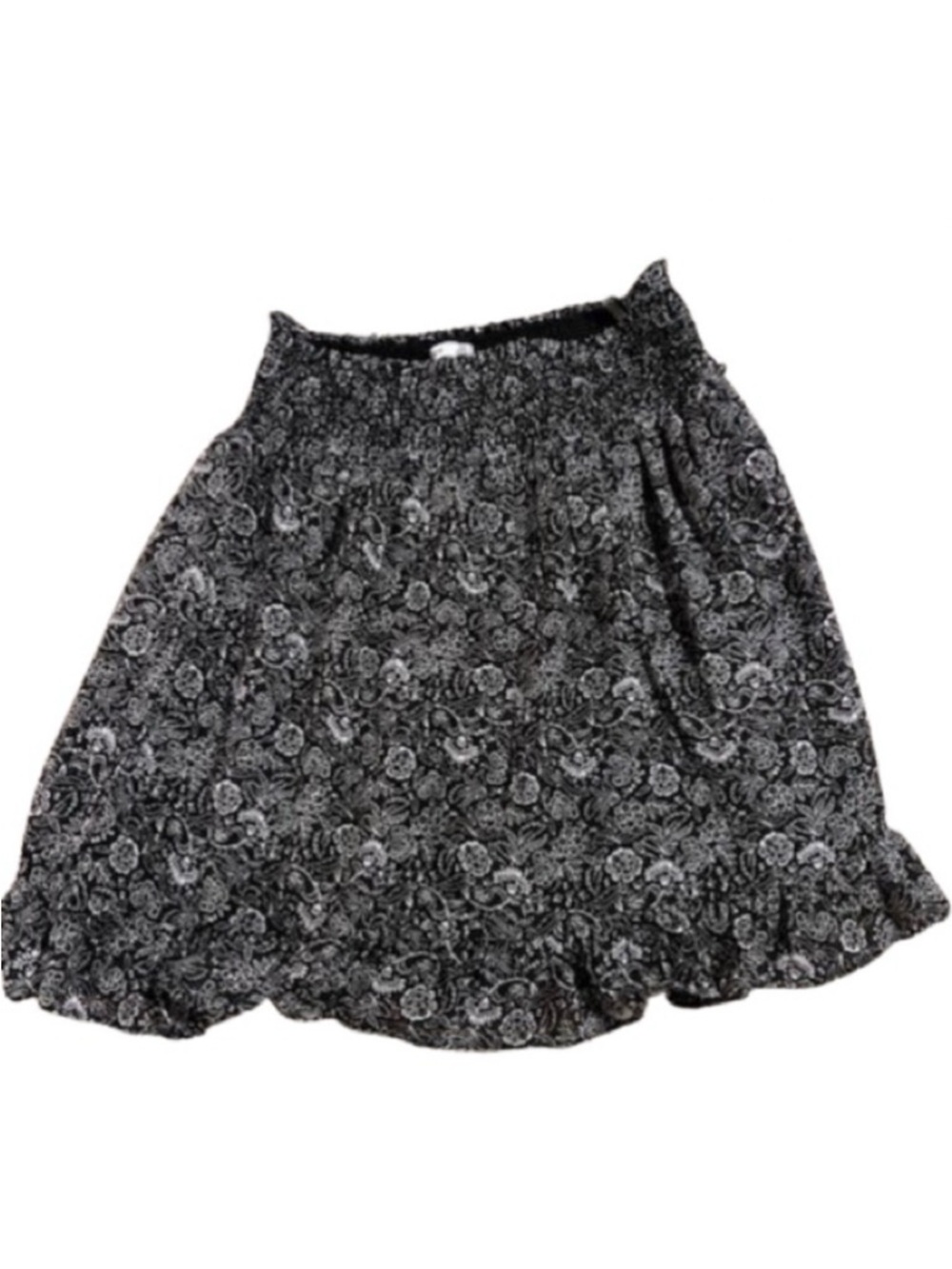 Dex Smocked Waist Ruffle Mini Skirt Night Floral Black White Size S NWT